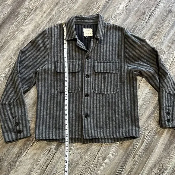 Billy Reid Wool Blend Overshirt Jacket Gray Stripe Size L Button Front Shacket - Picture 6 of 10